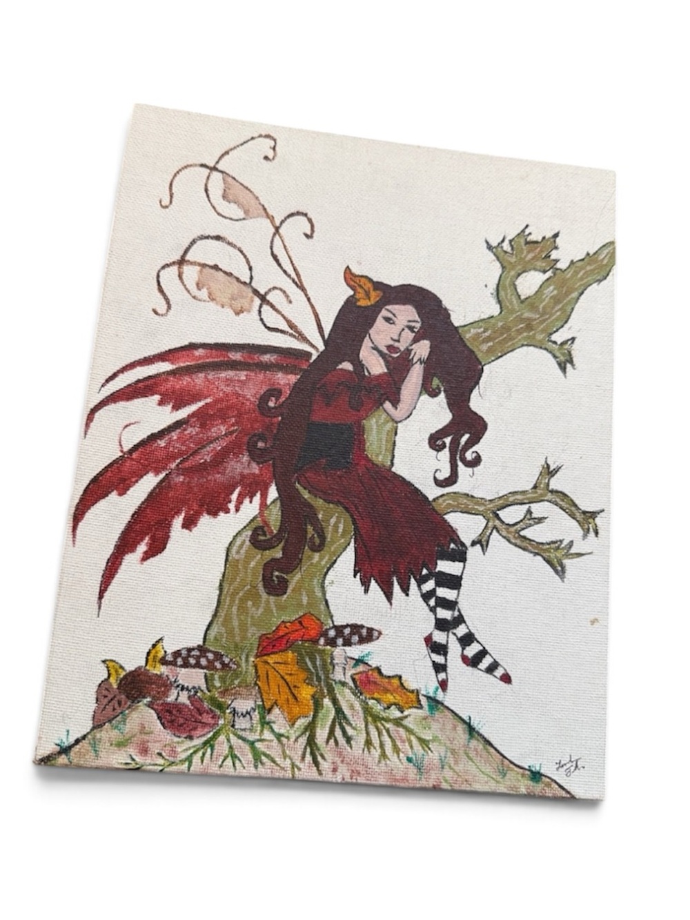 Whimsical Red Fairy Canvas Art Print - Handcrafted Home Wall Decor